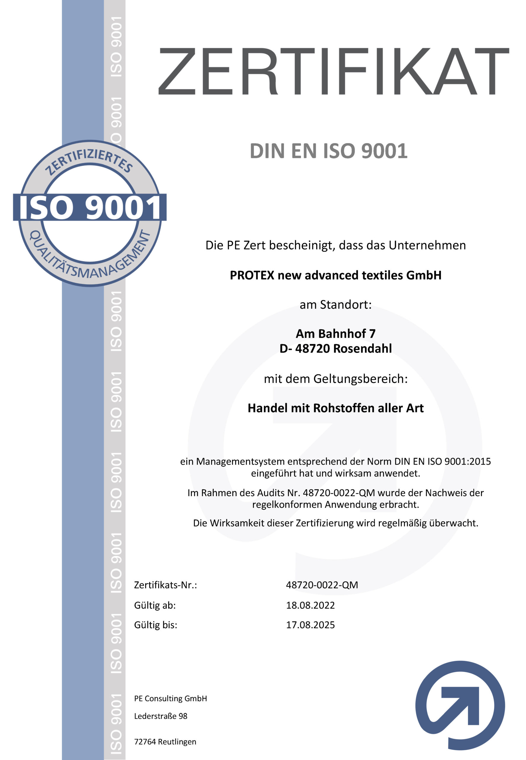 Protex DIN9001 Certificate